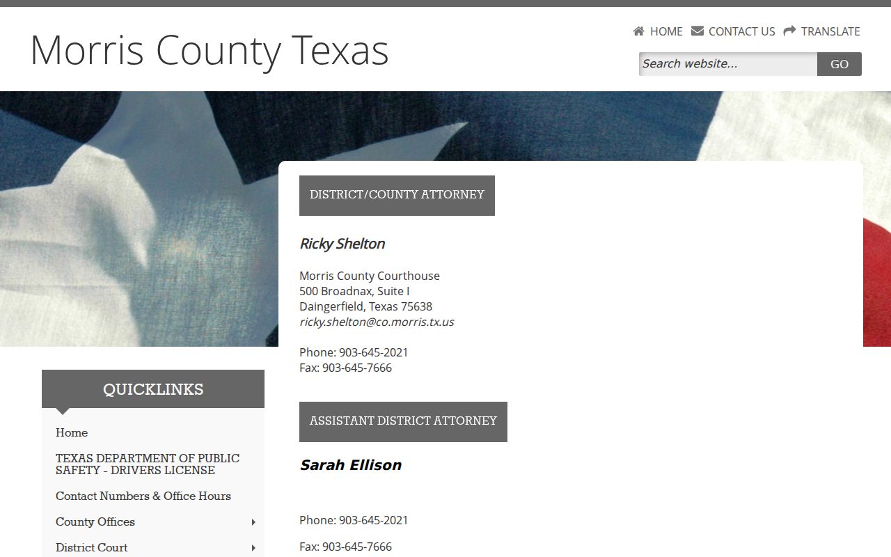 Morris County criminal case prosecutor contact page