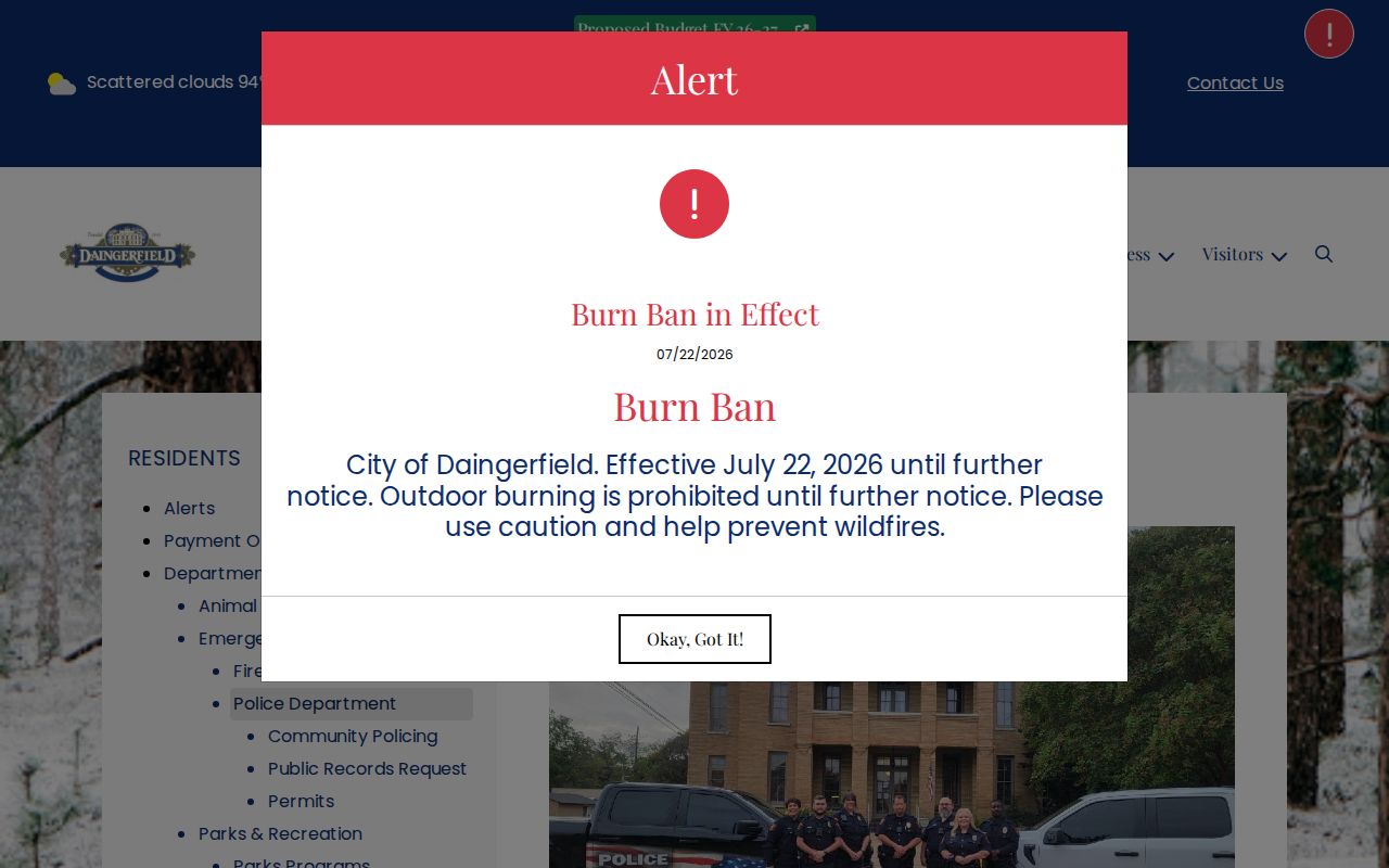 Daingerfield criminal history police department contact page