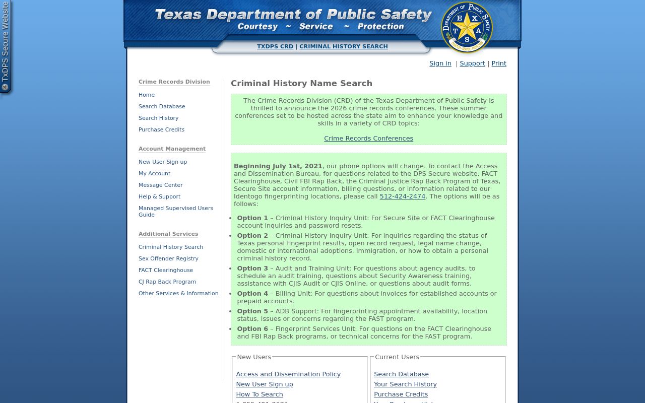 Morris County criminal history Texas DPS conviction name search
