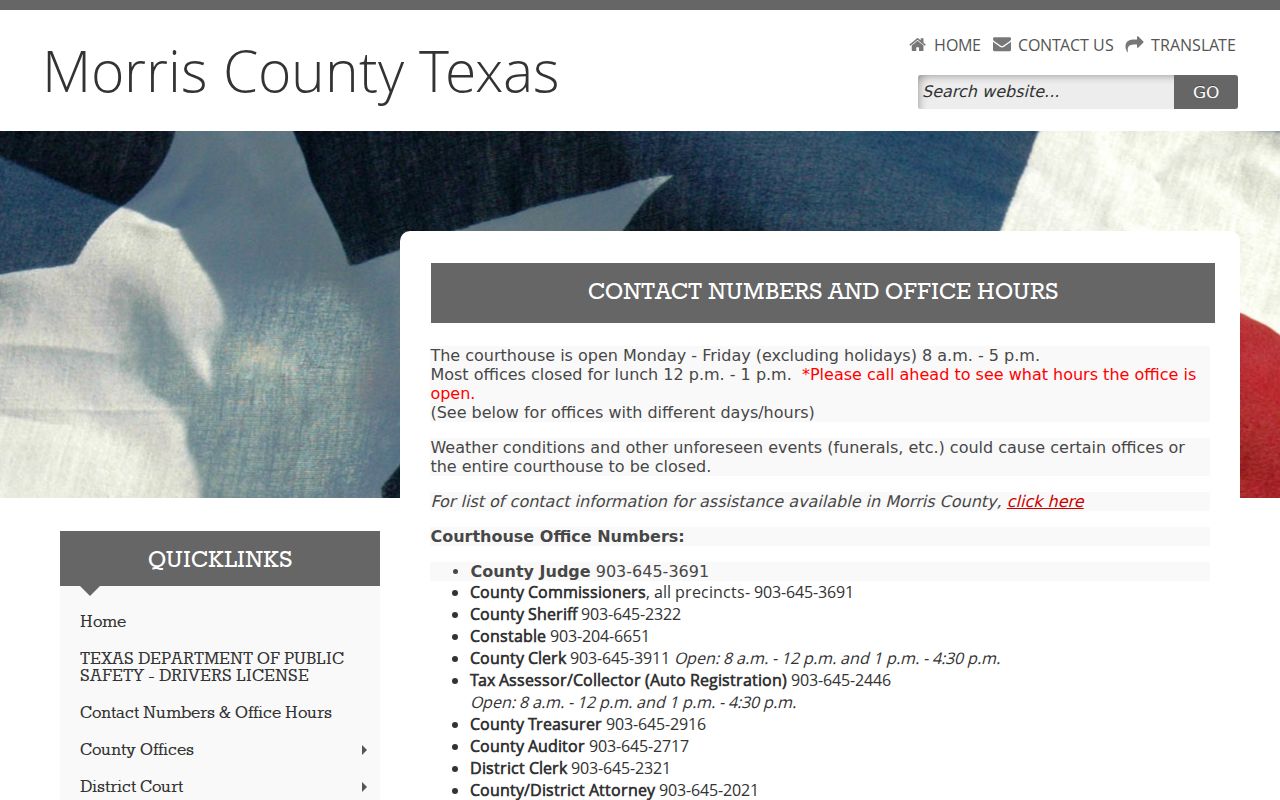 Lone Star criminal records Morris County office contacts